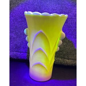 Pair of Fire King Vases UV Reactive Vitrock Glass by Anchor Hocking